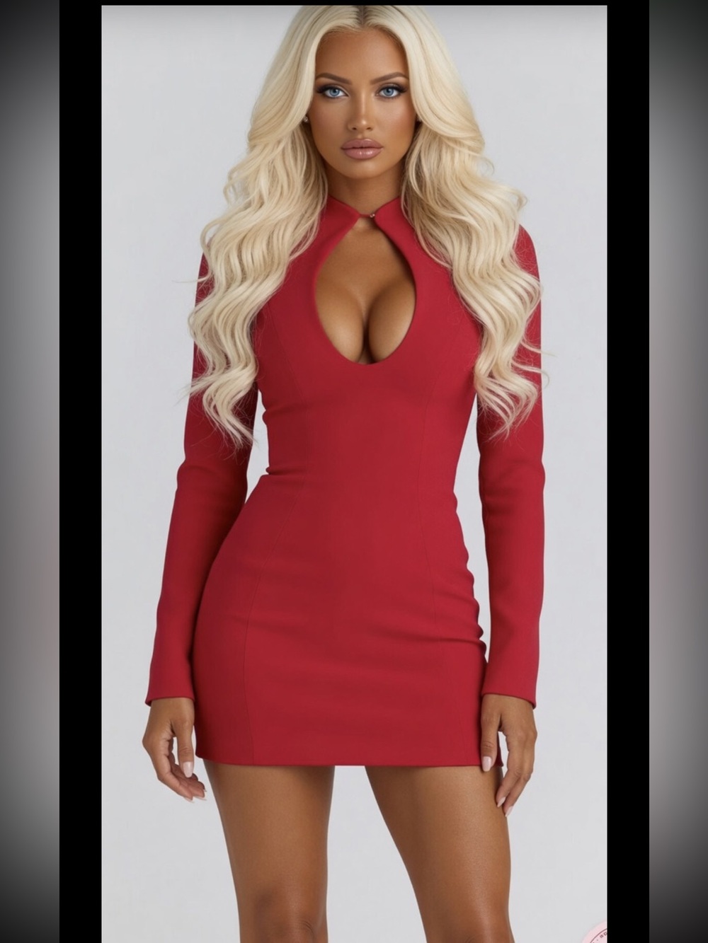 HOUSE OF CB 'Lotus' Red Crepe Keyhole Silhouette MiniDress/Size S-US 4-6 $269